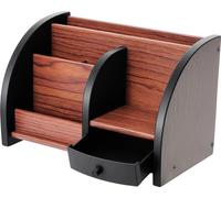 Organiseur de bureau - Porte-crayons - 5 compartiments de différentes tailles - Avec tiroir - Grain de bois - Couleur prune