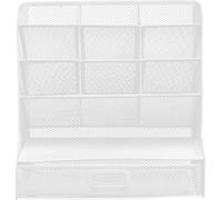 Organiseur de bureau - Porte-crayons avec tiroir - 9 compartiments - fer - capacité de charge 3-5 kg - 27×15×27 cm - blanc
