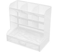 Organiseur de bureau - Porte-stylos - 9 compartiments - Rectangulaire - Fer - Laqué époxy - Modèle de table - Blanc
