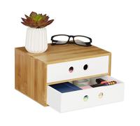Organiseur de bureau Relaxdays 2 tiroirs bambou et MDF boîte de rangement H x l x P : 14 x 25 x 20 cm blanc