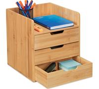 Organiseur de bureau Relaxdays, 3 tiroirs, rangement pour fournitures de bureau, dimensions : 33 x 30 x 31 cm, meuble à tiroirs en bambou, couleur naturelle