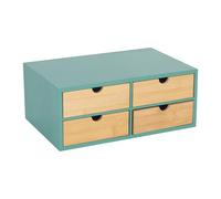 Organiseur de Bureau Relaxdays, 4 tiroirs, H x L x P : 14 x 33 x 21 cm, Bambou & MDF, Menthe/Nature