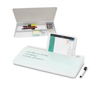 Organiseur de Bureau Relaxdays avec Tableau Blanc, 5 Compartiments, Plastique, Verre, H x L x P : 5,5 x 40 x 18 cm.