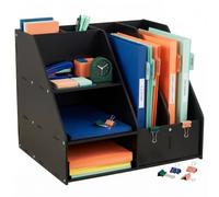 Organiseur de bureau Relaxdays, format A4, 7 compartiments, bureau, noir