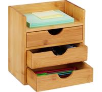 Organiseur de bureau Relaxdays, rangement, 3 tiroirs, pour fournitures de bureau, caisson à tiroirs en bambou, dimensions : 21 x 20 x 13 cm, couleur naturelle