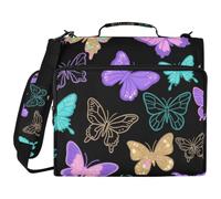 Organiseur de classeur à 3 anneaux de 3,8 cm avec sangle, fausses paillettes, papillon, noir, étanche, pour l'école, clip de cremallera escolar