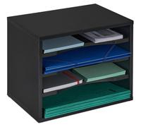 Organiseur de courrier - A4 - 4 compartiments - Bois - Noir - 28 x 35,5 x 25 cm