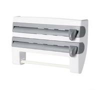 Organiseur de cuisine compact 3 en 1 pour papier d'aluminium standard, papier parchemin et rouleaux d'essuie-tout avec rouleau coulissant lisse (gris)