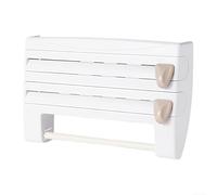 Organiseur de cuisine compact 3 en 1 pour papier d'aluminium standard, papier parchemin et rouleaux d'essuie-tout avec rouleau coulissant lisse (blanc)