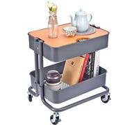 Organiseur de cuisine en métal - Service Blattkar - Avec plateau en bois amovible - 45 x 35 x 49 cm - Gris foncé