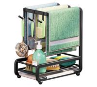 Organiseur de cuisine pour l'évier, en acier au carbone, avec supports pour brosses à vaisselle, torchons, savon et brosses