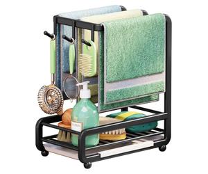 Organiseur de cuisine pour l'évier, en acier au carbone, avec supports pour brosses à vaisselle, torchons, savon et brosses