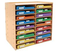 Organiseur de documents, structure à 9 niveaux, 18 compartiments, chêne doré
