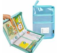 Organiseur de fichiers A4, étanche à 4 couches | Avec sac transparent à fermeture éclair à large ouverture à 180 degrés.(Blue)