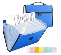Organiseur de fichiers accordéon à 13 poches avec poignée durable, format TRANBO / A4, organiseur de documents en plastique extensible pour voyage, école, bureau - Bleu