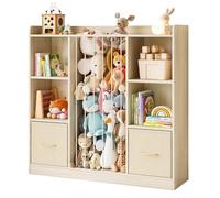 Organiseur de jouets avec rangement pour jouets en peluche, organiseur de jouets en bois et zoo en peluche, 6 étagères cubiques avec tiroirs amovibles, bibliothèque 4 en 1 pour chambre d'enfant