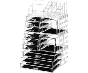 Organiseur de maquillage 4 en 1 XXL avec 11 tiroirs et 15 compartiments - transparent - inserts antidérapants - boîte de rangement pour maquillage et bijoux - SONGMICS JKA017TP Organiseur de maquillag