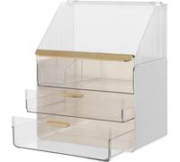 Organiseur de Maquillage - Boîte de Rangement Cosmétique - Rectangulaire - Avec Couvercle et Tiroirs - Design Amovible - Pour Table/Bain - Blanc