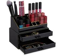 Organiseur De Maquillage, Boîte Rangement Make Up Avec Tiroirs, Support Empilable, Noir/doré - Relaxdays
