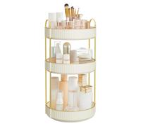 Organiseur de maquillage pivotant, organiseur de cosmétiques rond, 3 niveaux, rangement réglable pour cosmétiques, pour la coiffeuse, idée cadeau, blanc nuage JKA011W01