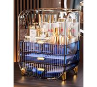 Organiseur de maquillage pour coiffeuse, grande capacité, en tissu épais, imperméable, pour les produits de soin, les rouges à lèvres, les pinceaux et les bijoux - Bleu
