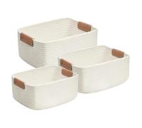 Organiseur de panier en corde de coton - Lot de 3 boîtes souples 12,20 11,42 10,63 | Boîtes d'étagères décoratives rectangulaires avec poignées en cuir Soggior