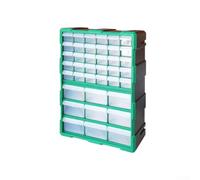 Organiseur de pièces en plastique avec 18 tiroirs pour vis, écrous, boulons, boîte de rangement transparente avec séparateurs réglables et design empilable pour atelier, garage, outils (vert, 39