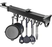 Organiseur de placard coulissant avec crochets, support de cuisine coulissant, porte-casseroles et tasses, rangement pour serpillère et balai, 56 cm pour l'organisation de la maison et de la cuisine