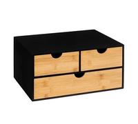 Organiseur de rangement de bureau avec 3 tiroirs coloris naturel, noir - Longueur 32,5 x Profondeur 23,5 x Hauteur 15 cm - -