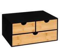 Organiseur de rangement de bureau avec 3 tiroirs coloris naturel, noir - Longueur 32,5 x Profondeur 23,5 x Hauteur 15 cm