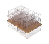 Organiseur de réfrigérateur avec couvercle en bois naturel et planche à | Bacs de rangement en PET transparent pour réfrigérateur et tiroir à légumes, conteneurs transparents pour conserver les