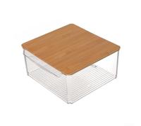 Organiseur de réfrigérateur avec couvercle en bois naturel et planche à | Bacs de rangement en PET transparent pour réfrigérateur et tiroir à légumes, conteneurs transparents pour conserver les