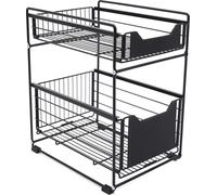 Organiseur de sous-élément - Panier coulissant à 2 étages - Métal - Dimensions 37,4×28,2×44 cm - Pour cuisine/salle de bain - Noir