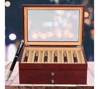 organiseur de stylos 3 couches Boîte de rangement en bois Boîte à stylos à plume Boîte de collection rouge 34 emplacements Cadeau