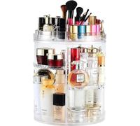 Organiseur de trousse de maquillage transparent à 8 compartiments, pouvant pivoter à 360°.
