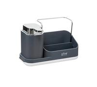 5five Organiseur d'évier Néo – Distributeur 300 ml, Gris, ABS et inox, L21,5×13,5×14 cm