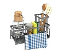 Organiseur d'évier de cuisine avec support de brosse haut, porte-éponge pour évier, acier inoxydable 304 antirouille, organiseur distributeur de savon de comptoir, décoration et accessoires - gris