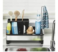 Organiseur d'évier de cuisine et porte-éponge, panier d'évier en acier inoxydable pour brosse à éponge, brosse à récurer, étagère d'angle/de bureau pour accessoires d'évier de cuisine, noir