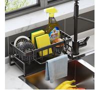 Organiseur d'évier, Porte Eponge Evier Cuisine en Inox avec bac d'écoulement Automatique, Rangement et Organisation Cuisine, Noir