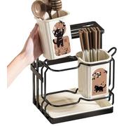 Organiseur d'ustensiles de cuisine en acier au carbone avec plateau | Support mural pour ustensiles de cuisine, fourchettes, cuillères, spatules, comptoir, maison, restaurant, noir