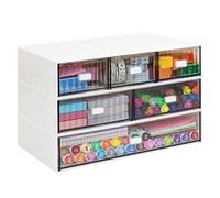 Organiseur empilable à 3 niveaux avec 6 tiroirs, boîte de rangement de bureau en plastique blanc pour bureau et école, organiseur amovible pour fournitures de maquillage et de papeterie