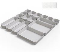Organiseur en plastique gris clair, 16 pièces, pour la cuisine et la salle de bains