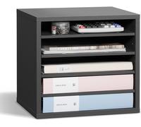 Organiseur littéraire Porte-lettres - 5 compartiments - Étagères réglables - Gris - En bois