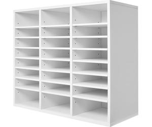 Organiseur littéraire SucceBuy en bois, 24 compartiments, étagères réglables, blanc