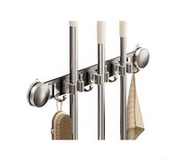 Organiseur mural en aluminium pour balai de salle de bain et cuisine avec ventouse - Placement réglable du clip - Support ABS résistant à la rouille pour balais (C)