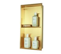 Organiseur mural encastré et étanche, étagère de niche de douche en acier inoxydable 304, pas besoin de carrelage, doré, 31,8 x 12,4 cm