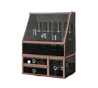 Organiseur, Organiseur de Maquillage, Rangement de Maquillage, Organisateur Soins la Peau, Ensemble 2 tiroirs, boîte Rangement Luxe en Verre Noir et doré, Anti-poussière étanche for Femme