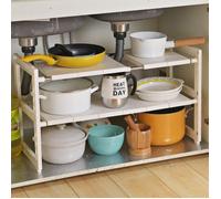 Organiseur sous évier - Blanc - 2 étages - Acier - 40x27.5x(40-70)cm - Multifonctionnel