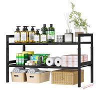 Organiseur sous évier et rangement, longueur extensible de 41,9 à 78 cm, hauteur réglable max. 42,4 cm, étagère sous évier à 2 niveaux avec panneaux ABS amovibles, cadre en métal pour salle de bain