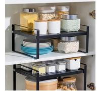 Organiseur Sous Evier Extensible Avec 1 Etage Étagère de Rangement En Plstique Gain De Place Etagère De Placard 36-60*21*18cm